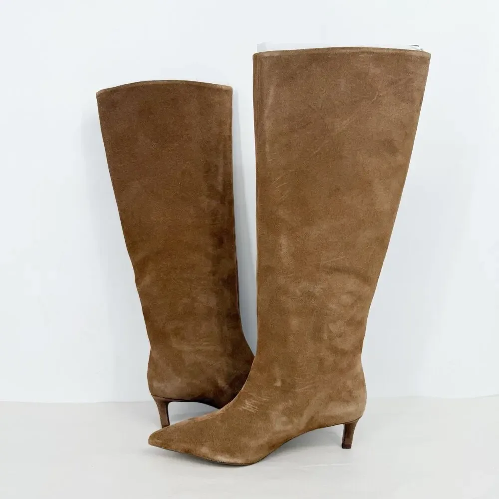 Free People Womens Kiki Knee High Boots US 6.5 EU 37 Tan Suede EUC
